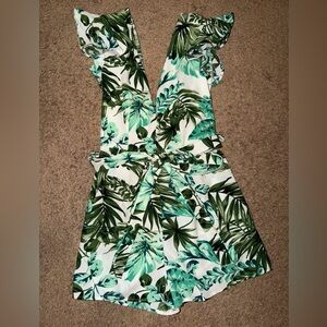 Tropical Leaf Print Women's Romper